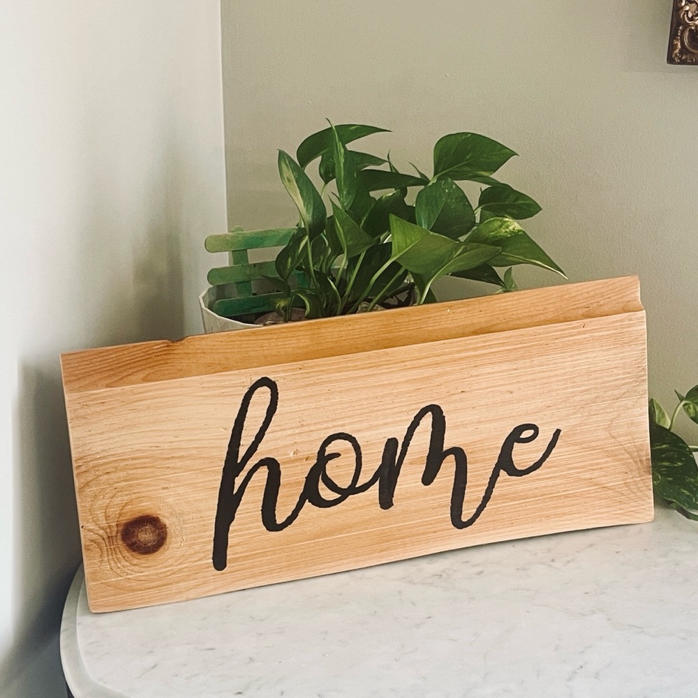 Natural Wooden “home” Sign Decor Handmade